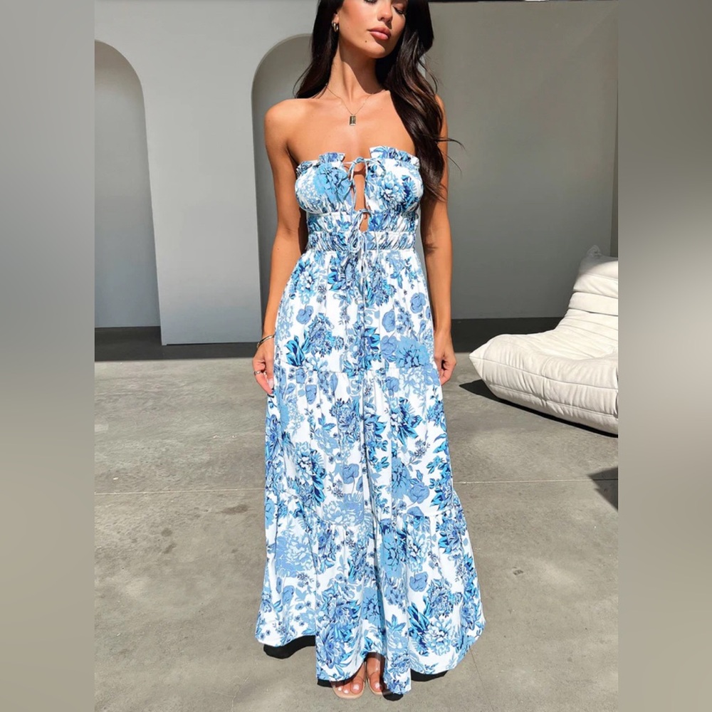 Blue floral maxi dress - vacation - date night